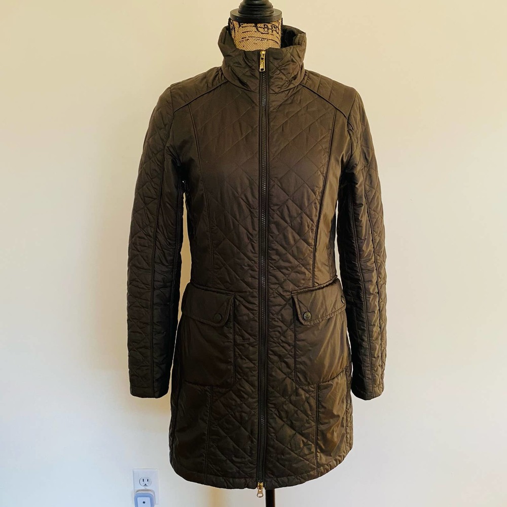 The North Face Womens Olive Green Below Hips Length Tailored Winter Jacket Small